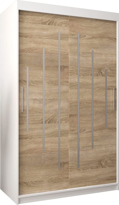 InspireMe - Kledingkast met 2 schuifdeuren, Modern-stijl, Een kledingkast met planken (BxHxD): 120x200x62 - MALTESE 120 Wit Mat + Sonoma Eik