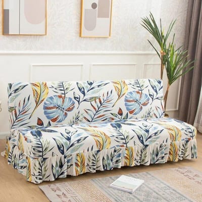 Elastische opvouwbare slaapbankhoes voor woonkamer Stretch armloze bankrok hoes bedrukte bankhoezen meubelbeschermer 185-200cm L