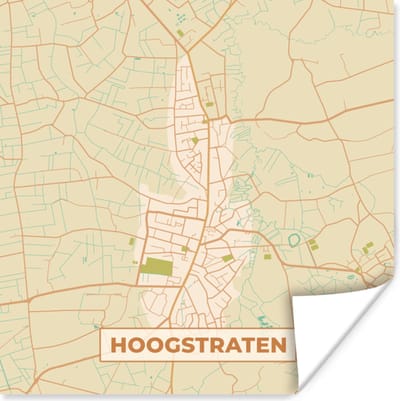 Poster Plattegrond - Kaart - Stadskaart - Hoogstraten - België - 100x100 cm XXL