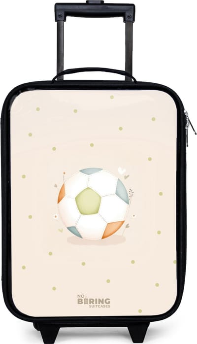 NoBoringSuitcases.com® - Kinderkoffer jongen - Kindertrolley meisje - Voetbal in beige pastel kleuren - Koffer kind lichtgewicht - Reiskoffer trolley voor kinderen - Koffertje met lichtgevende wieltjes - Rolkoffer zwart