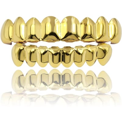 Vergulde HIP HOP Tanden Grillz Top & Bottom Grills Set Met siliconen Echte Glanzende Vampiertand Sets beige