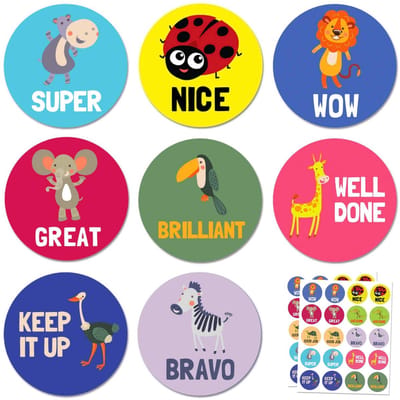 Dailygoody - 400 Stuks Beloningsstickers - Motiverende Berichten - Perfect voor Kinderen - 25mm - Dierenontwerpen - Inspiratie voor Kinderen - Leuke S