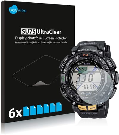 Savvies - Screenprotector voor Casio Pro Trek PRG-240-1ER - Folie Beschermfolie transparant 6 Stuks