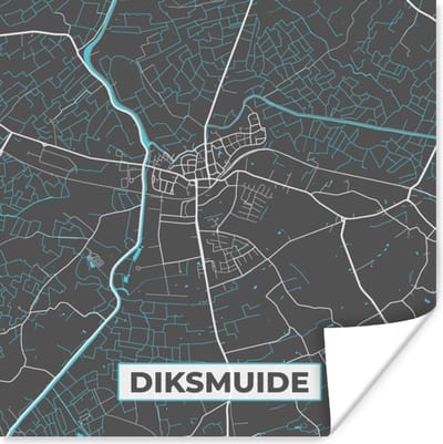 Poster Stadskaart – Grijs - Kaart – Diksmuide – België – Plattegrond - 100x100 cm XXL