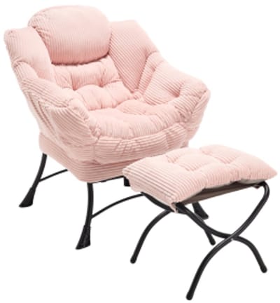 Roze relaxstoel met voetenbank - Moderne lounge accentstoel - Ergonomische rugleuning - Met zijvak - Stalen frame - Voor woonkamer - 70x64x95 cm - Roze