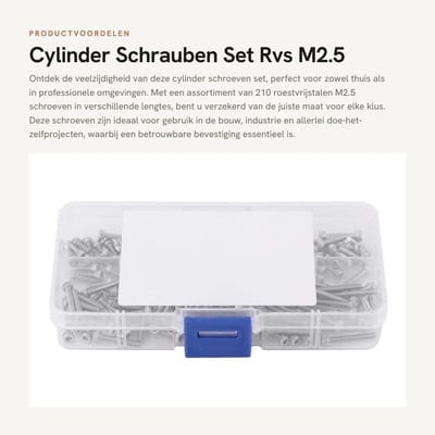 Dailygoods- Cilinderschroefassortiment 210 stuks - M2,5 x 6/8/12/16/20 mm - Inbusschroeven - RVS 304 - Corrosiebestendig - Voor industriële/bouwdoeleinden