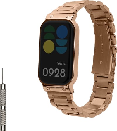 kwmobile Vervangend horlogebandje geschikt voor Xiaomi Smart Band 8 Active / Redmi Band 2 - 14 - 22 cm RVS horloge bandje - metallic roségoud