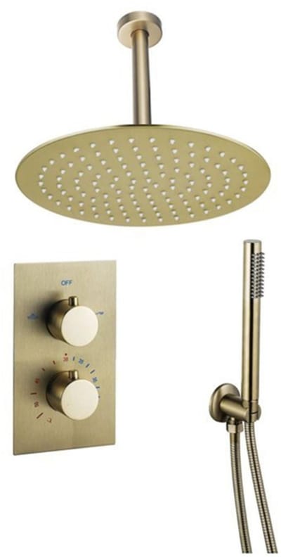 FugaFlow Eccelente Sobrado Badkamer inbouw regendoucheset Thermostatisch Plafondarm 20cm met 25cm hoofddouche staaf handdouche geborsteld messing PVD