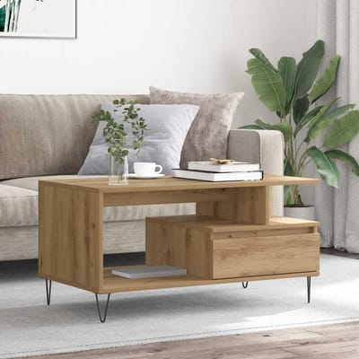 vidaXL - Salontafel - 90x49x45 - cm - bewerkt - hout - artisanaal - eikenkleurig