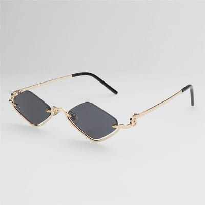 Trendy Diamantvormige Dameszonnebril Metalen Klein Halve Frame Hip Hop Smalle Bril voor Dames & Heren