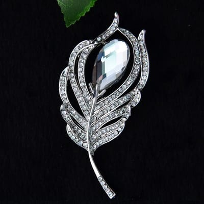 Broche Plume de Paon Strass Exquise Haut de Gamme Cristal Mode Accessoires Dames Corsage Broche Bijoux gray