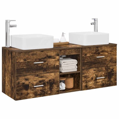 vidaXL - Badkamerkast - set - 3 - st - Gerookt - eiken - 129 - x - 41 - x - 80 - cm