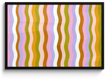 Poster in lijst - Fotolijst 90x60 cm - Posters - lijnen - Golven - Pastelkleuren - Patroon - Posterlijst zwart - Decoratie - Wanddecoratie woonkamer - Muurdecoratie slaapkamer