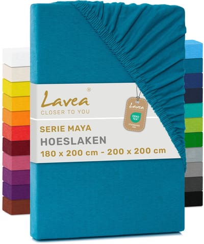 Lavea® Hoeslaken 180x200 cm – 100% Katoen, Zacht en Ademend – Geschikt voor Matrassen tot 20 cm – Jersey met Elastiek Rondom – Aquamarijn