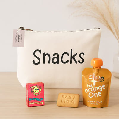 Snack Organizer Baby – Gifts by M – Etui Luiertas voor Tussendoortjes – Katoen – Opbergtasje Onderweg – Naturel – Kraamcadeau