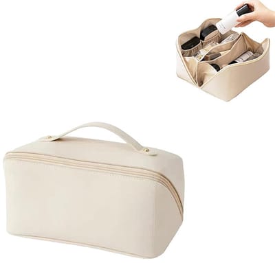 MDUG Make-uptas met grote capaciteit - Geschikt voor vrouwen - Wit - Met handvatten en vakken - Waterdicht - Draagbare reis make-up-/toilettas - Cosmetica-organizer