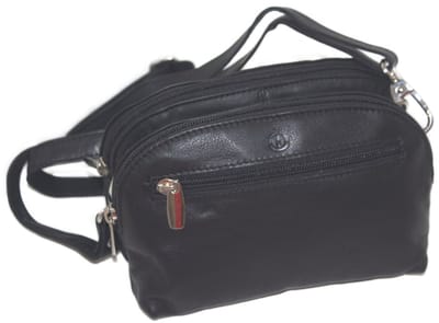Oi zwart leren Dames tasje Lonneke / ruime zwarte schoudertas met 2 ruime rits vakken / praktische maar compacte tas voor dames ook cross te dragen / soepel zwart leer / 499