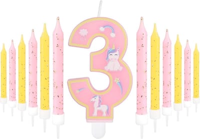Roze Cijfer 3 Verjaardagskaars Set voor Meisjes - Taart Topper Decoratie