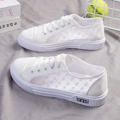 Chaussures d'été en maille pour femmes, chaussures en toile à mailles respirantes pour femmes, chaussures d'étudiant polyvalentes à la mode pour femmes, chaussures de skate coréennes à semelle souple 41 blanc