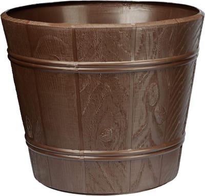 Bloempot Rond - Plantenbak Houtlook - Planten Binnen Buiten - Decoratief Houtpatroon - 34 cm Diameter - Bruin