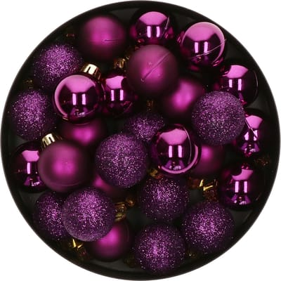 Decoris Mini kerstballen - 14x st - paars - D3 cm - kunststof - kerstversiering