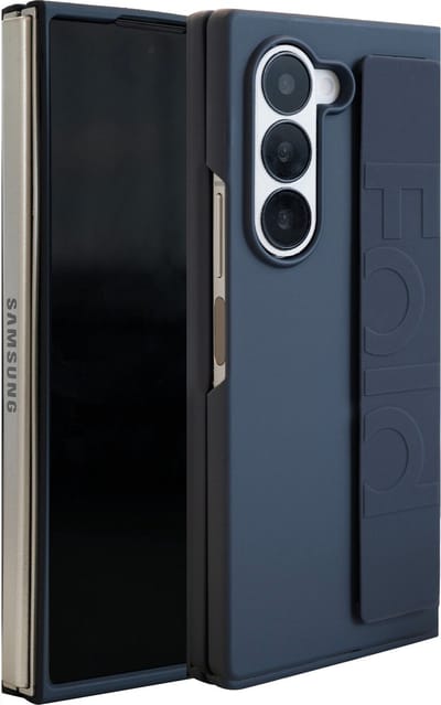 ShieldCase siliconen hoesje met handvat geschikt voor Samsung Galaxy Z Fold 6 hoesje - Telefoonhoesje met extra handvat voor grip - Siliconen hardcase - Kunststof back cover (donkerblauw)