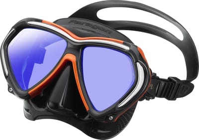 TUSA Paragon – Premium duikmasker met dubbele lens, hoge weerstand, CrystalView-lenzen met UV420 en antireflecterende behandeling, helder zicht en comfortabel draagcomfort – Zwart/Oranje – M2001SQB EOA