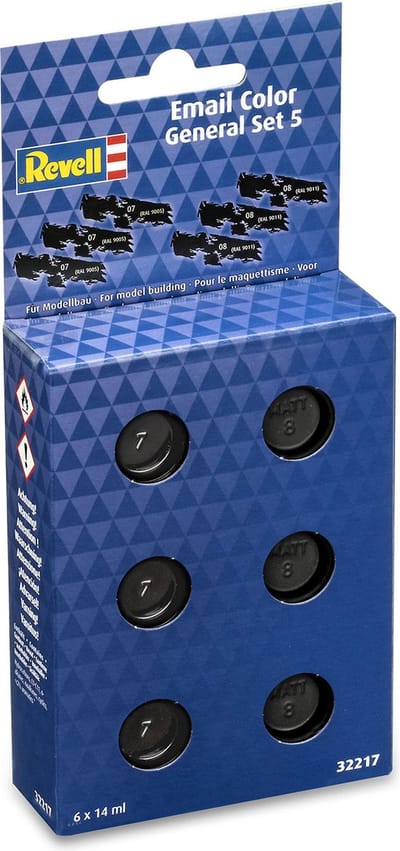 Revell Hobbyverf Enamel verf - 32217 Verfkleuren Basisset - Zwart - Glanzend en Matt - 6x14ml - Enamel Set Verf set