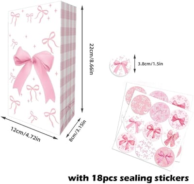 Dailygoods- Giftzakken 12 Stuks - Roze Boog - Verzegelende Stickers - Party Favor Bags - Goodiebag Tasjes - Feestdecoratie - Goodiebags
