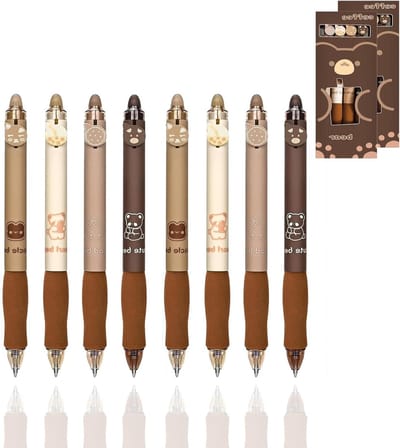 Set van 8 uitwisbare balpennen 0.5mm met gum, ideaal voor studenten en kantoor, thermosensitieve inkt