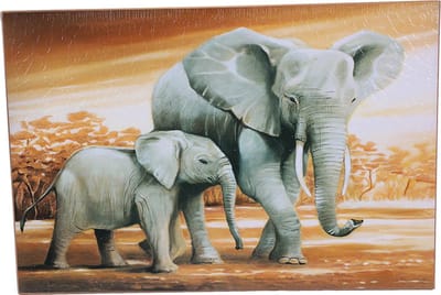 Pia Soft Toys - Olifant + kalfje schilderij 43 cm x 57 cm