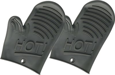 Secret de Gourmet Siliconen ovenwant/ovenhandschoen - Set van 2x stuks - grijs - 15 x 21 cm - Pannenlap - Keukenhandschoen