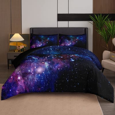 Galaxy Dekbed Collecties 3D Buitenruimte Thema Beddengoed Vier Seizoenen Gewatteerd Dekbed Voor Kinderen Jongen Meisje Tiener Kinderen Met Kussensloop AU King(245x210cm)