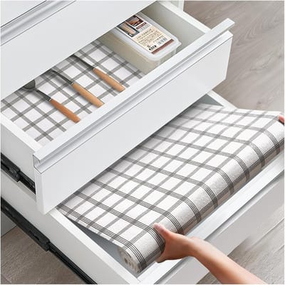 BOTC Antislipmat - Lademat keuken - 0.3x3 m - Lade Bekleding - Keukenkastbekleding - Dikke, sterke Grip zonder Lijm - Waterdichte - Witte strepen