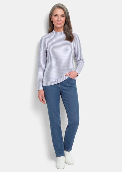 Shirt met lange mouwen, strepen en opstaande kraag - sering / gebroken wit / gestreept - Gr. 19 van Goldner Fashion