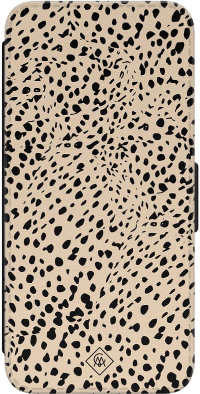 Casimoda® bookcase - Geschikt voor Samsung Galaxy S24 - Hoesje met pasjeshouder - Stippen bruin abstract - Bruin/beige - Kunstleer