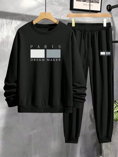 Trainingspak Heren - Tracksuit Heren - Sportkleding Heren - Joggingpak met Joggingbroek - PARIS Dream Maker - Zwart-XL