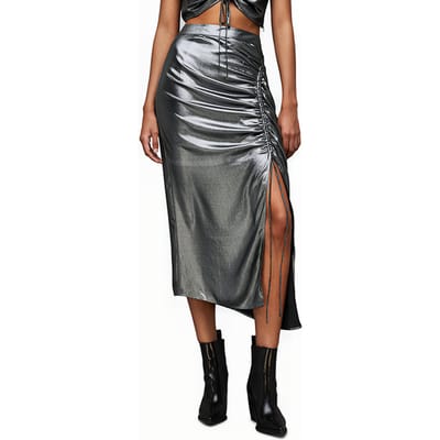 AllSaints Carla Metallic Skirt Gunmetal Grey Größe: 40 | Midiröcke Outlet | Damen | Grau
