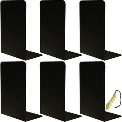 Unyqoos® Stevige Metalen Boekensteunen voor Thuis, School en Kantoor, 3 Paar, Zwart, Antislip Ontwerp