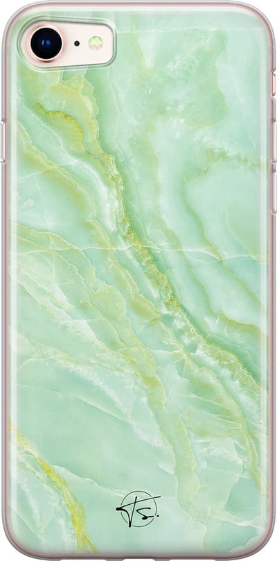 Hoesje geschikt voor iPhone 8 - Marmer Limegroen - Soft Case - TPU - Marmer - Groen - Mooie Telefoonhoesjes