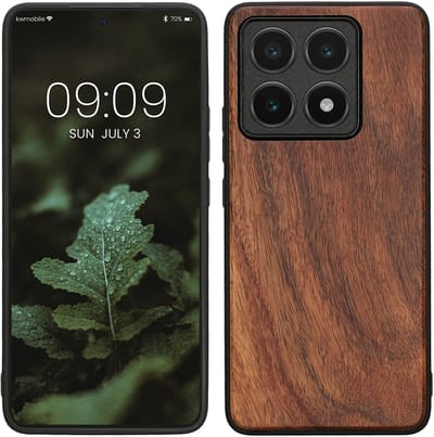 kwmobile telefoonhoesje geschikt voor Xiaomi 14T - Hoesje met bumper in vintage bruin / bruin - Backcover - hout