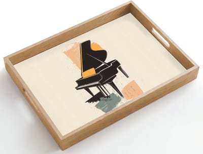 Dienblad hout 50x35 cm - Schootdienblad - Vleugel - Zwart - Abstract - Illustratie - Borrelplank rechthoek - Plateau dienbladen