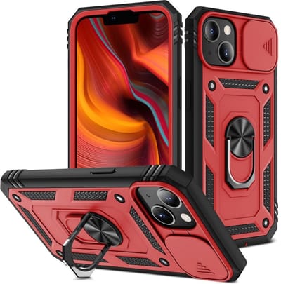 Coverup Hoesje - Geschikt voor iPhone 13 Hoesje - Coverup Ring Kickstand Back Cover met Camera Shield - Rood