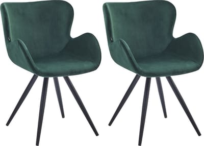 Colenis® - Anabella Eetkamerstoel - Set Van 2 - Groen - Velvet - Industrieel - Met armleuning