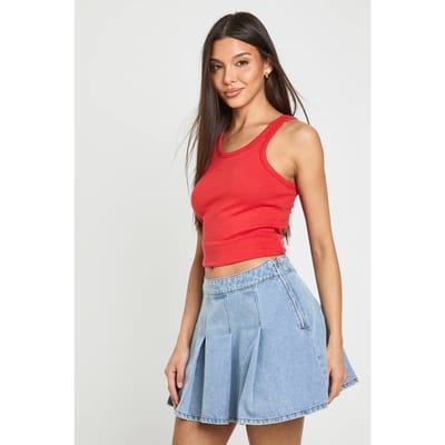 boohoo Dames Geplooide Denim Rok | Gebleekt | Maat: 34