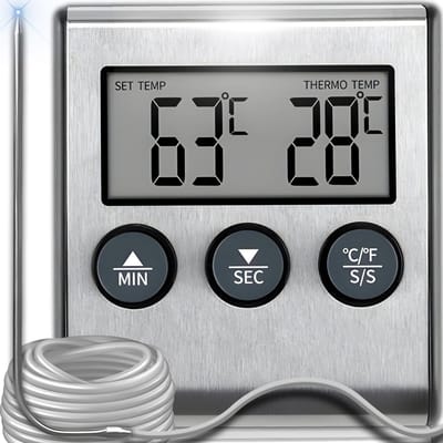 LIVIA HOME- Thermometer Koken 0-250°C - Thermometer BBQ - Thermometer Analoog - Thermometer voor Roken - Gebruiksvriendelijk - Onmisbaar Gereedschap - Rookthermometer