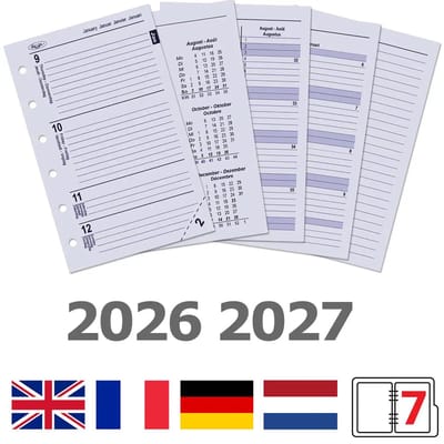 Kalpa 6236-26-27 125 x 80 mm Pocket 6 Ringband Inzetstukken 1 Week per 2 Paginas EN DE FR 2026 2027