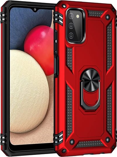 Anti-Shock Hybrid Ring Armor Hoesje Geschikt voor: Samsung Galaxy A03S - rood