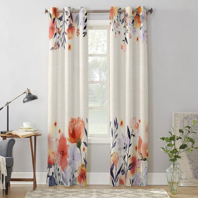 Plant Bloem Aquarel Oranje Raamgordijnen voor Woonkamer Slaapkamer Gordijn Modern Keuken Jaloezieën Draperieën Gordijnen 135W x 60H(cm) x1 white