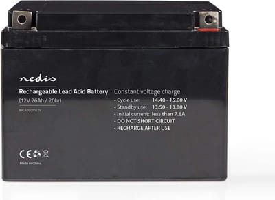 Nedis Oplaadbare Loodaccu - Lead-Acid - Oplaadbaar - 12 V - 26000 mAh